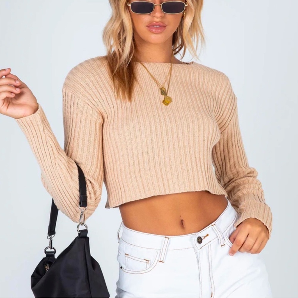 Princess Polly Alivia Cropped Sweater in beige, S/M